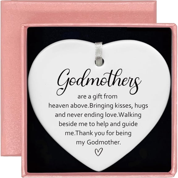UCEI Godmother Heart Ceramic Ornament 3.15 Inch Gift From Heaven Personalized Keepsake With Hanging Ribbon