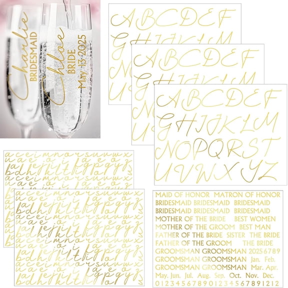UCEI Gold Transfer Letter Stickers 6 Pack Wedding Glass Decals DIY Champagne Flute