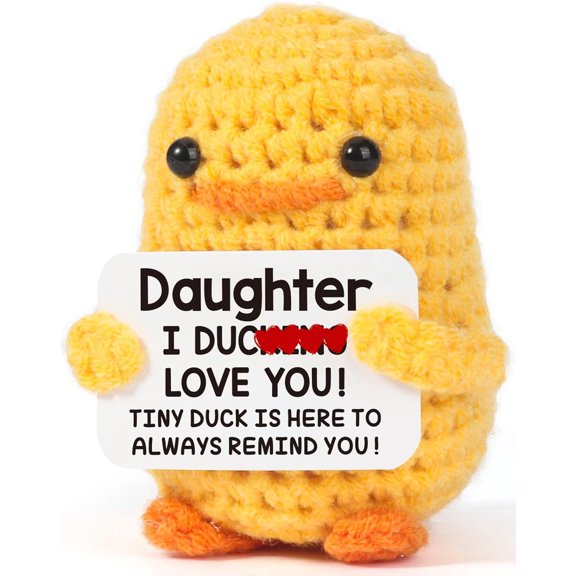 UCEI Handmade Crochet Duck Gift for Daughter with Love Message Sign, Cute Yellow Plush from Mom Dad, Birthday Graduation Gifts for Her