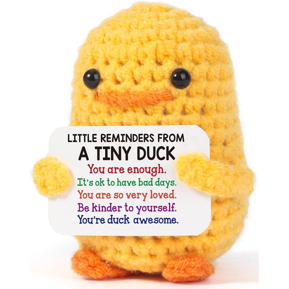UCEI Handmade Crochet Duck with Affirmation Card, Mental Health Support Gift, Yellow Plush Self Care Reminder, Encouragement Gift