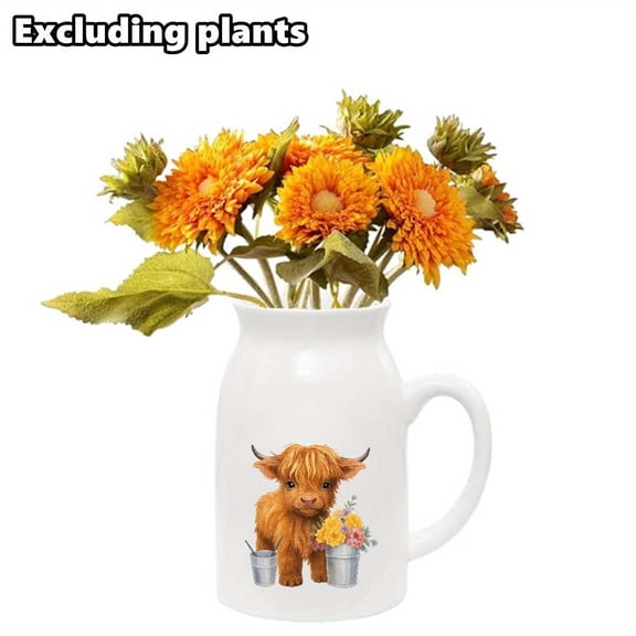 UCEI Highland Cow Ceramic Vase Farmhouse Pitcher Style Flower Holder 5 Inch