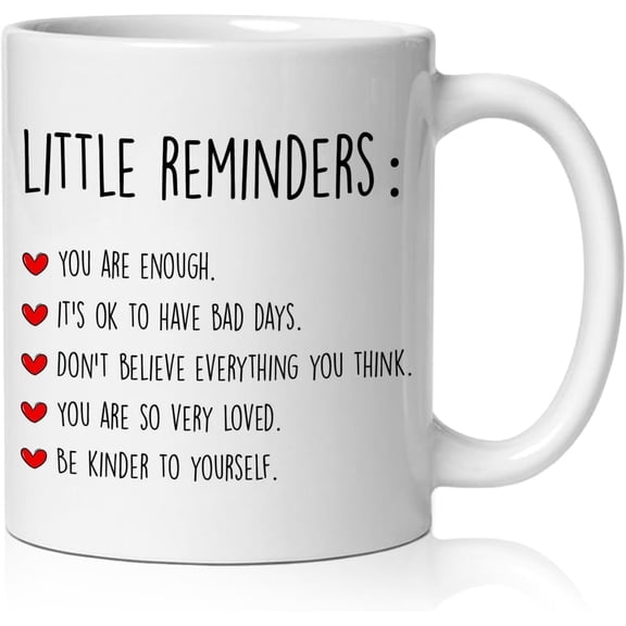 UCEI Little Reminders You Are Enough Inspirational Coffee Mug Self Love Motivational Quote Ceramic Cup Mental Health Gift For Women Friend Anxiety Support Daily Use