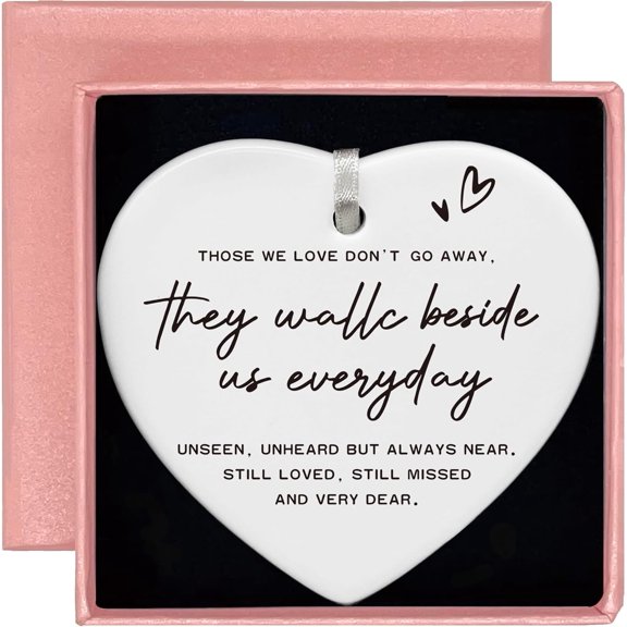UCEI Memorial Heart Ceramic Ornament 3.15 Inch Those We Love Don't Go Away Sympathy Gift with Hanging Ribbon Remembrance Keepsake