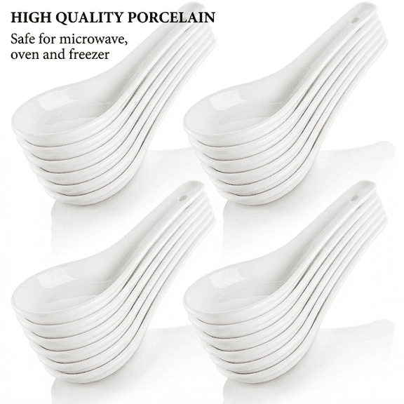 UCEI Porcelain Soup Spoons, Asian Chinese Wonton & Japanese Ramen Spoons, 5.1 Inch White Ceramic Appetizer & Basting Spoons for Kitchen Use, Lead-Free, Dishwasher Safe