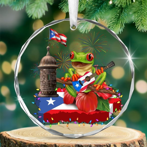 UCEI Puerto Rico Coqui Frog Crystal Glass Ornament Round Keepsake