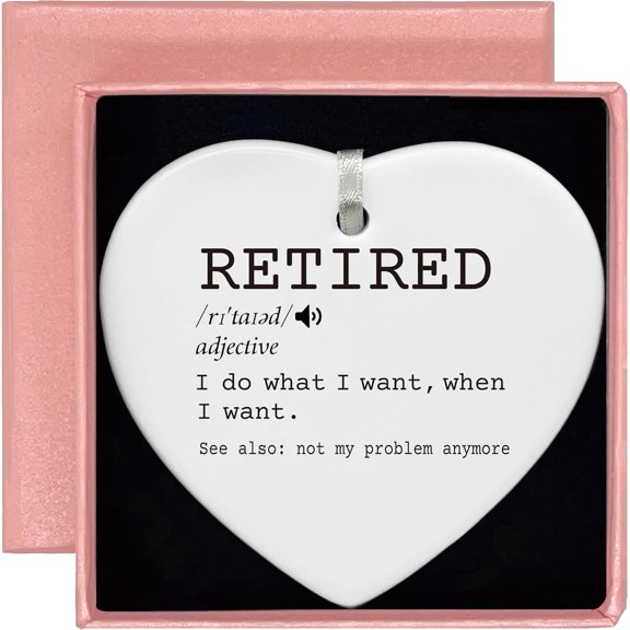 UCEI Retired Definition Heart Ceramic Ornament 3.15 Inch Funny Retirement Gift for Coworker Boss with Hanging Ribbon Keepsake