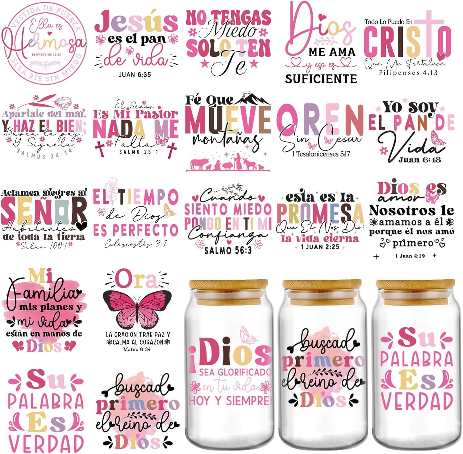 UCEI Spanish Christian UV DTF Transfer Stickers 20 Pack Waterproof ...