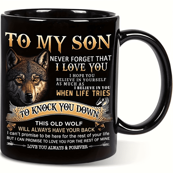 UCEI To My Son Coffee Mug Wolf Print Inspirational Gifts for Men Boys Birthday Graduation 11oz Ceramic Cups