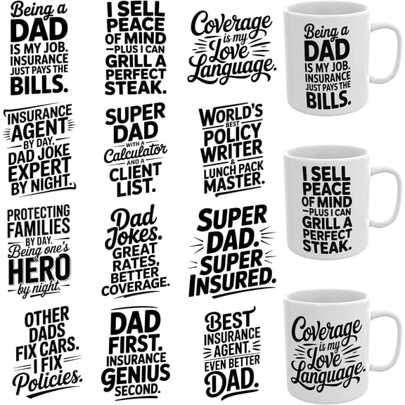 UCEI UV DTF Stickers for Cups 12 Pack Dad Funny Sayings Waterproof Transfer Decals for Glass Tumbler Mug Notebook 2.4 Inch