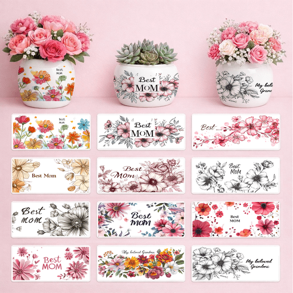 UCEI UV DTF Transfer Stickers 12 Sheets Best Mom Floral Decals Waterproof for 16oz Glass Mugs Vases Phone Cases