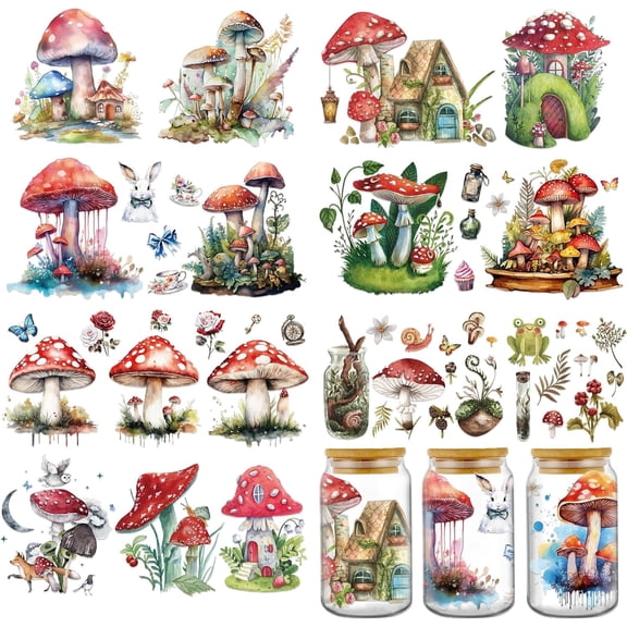 UCEI UV DTF Transfer Stickers 8 Sheets Mushroom Fairy Tale Waterproof Decals