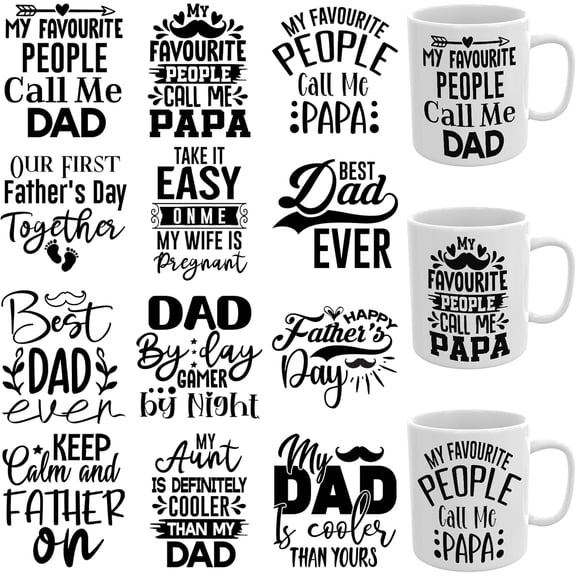 UCEI UV DTF Transfer Stickers For Glass Cups 12 Pack Father's Day Dad Quotes Waterproof Self Adhesive Mugs 2.4 Inch