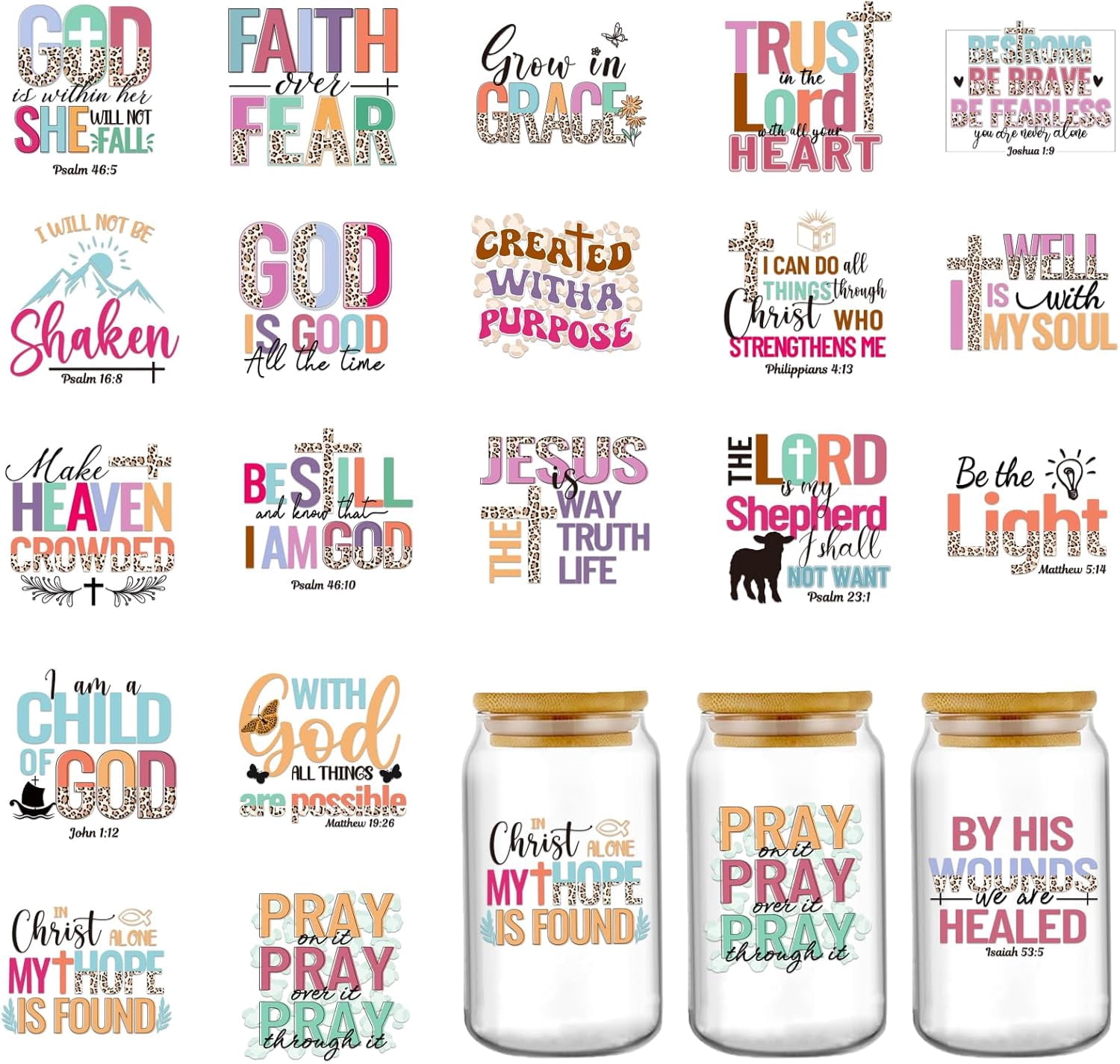 UCEI UV DTF Transfer Stickers for Glass Cups Waterproof Bible Verse ...