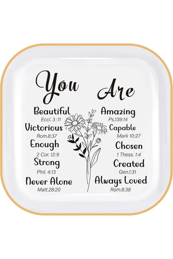 You Are Beautiful Amazing Victorious Ceramic Ring Dish Religious Inspirational Trinket Tray With Gold Trim Gift For Women Mom Friend