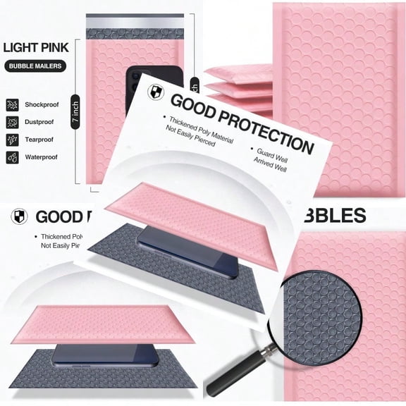 UCGOU Bubble Mailers 4x8 Inch Light Pink 50 Pack Poly Padded Envelopes Small Busin Mailing Packages Opaque Self Seal Adhesive Waterproof Boutique Shipping Bags for Jewelry Makeup plies 000