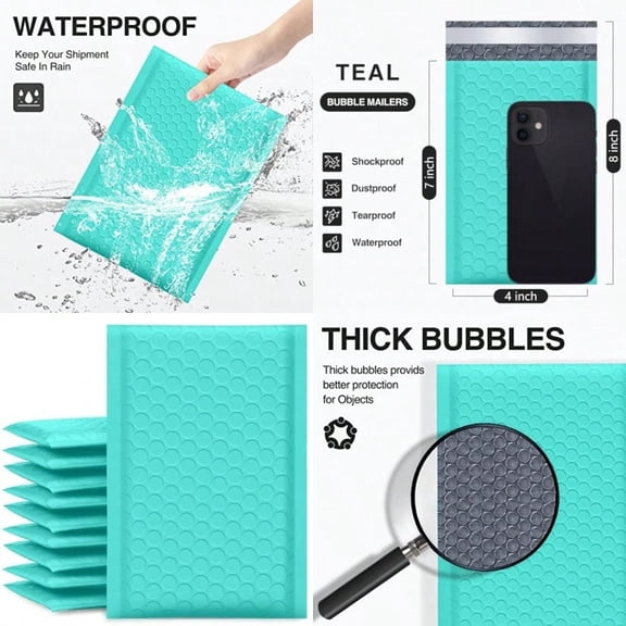 UCGOU Bubble Mailers 4x8 Inch Teal 50 Pack Usable Size 4x7 Inch Poly Padded Envelopes Small Busin Mailing Packages Opaque Self Seal Adhesive Waterproof Boutique Shipping Bags for Jewelry 000