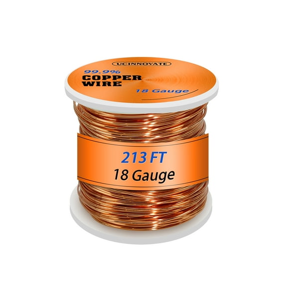 UCINNOVATE 18 Gauge 99.9% Pure Copper Wire, 18 AWG Soft Bare Brass Color Copper Wire 213FT / 65m 1 Pound Spool