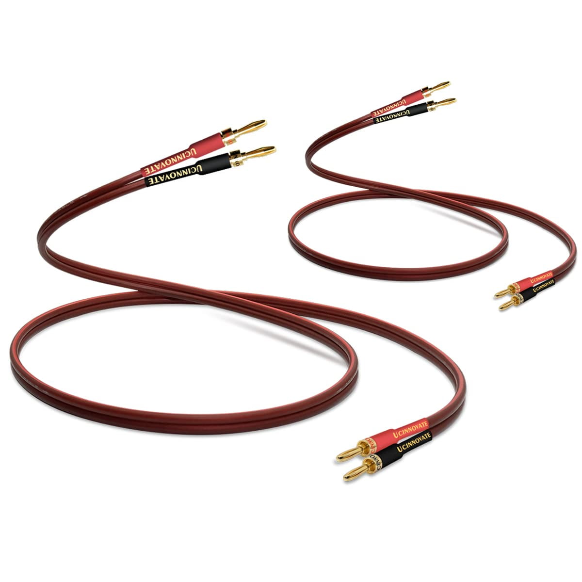UCINNOVATE 2 Pack High-End OFC HiFi Speaker Cable with Banana Plugs, Gold-Plated Banana Tips Male to Male 600 Strand 14 AWG for Home Theater (2m/6.56FT)