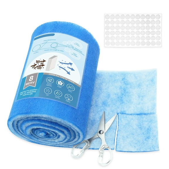 UCINNOVATE 20'' x 90'' Air Vent Filters Roll(50+ Filters), MERV 8 Electrostatic Triple Vent Filters Kit Cut to Size for Home Floor Ceiling Grilles Fan HVAC Furnace Vents with 66PCS Adhesive Hook Tape