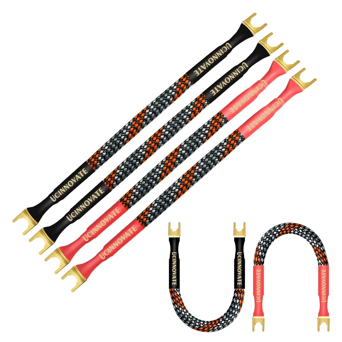 UCINNOVATE 4 cavi jumper per altoparlanti HiFi OFC, con vanga, 21 cm, ponte per altoparlanti bi-fili, 11 AWG da ponte a terminali per cavi con 8 connettori placcati in oro