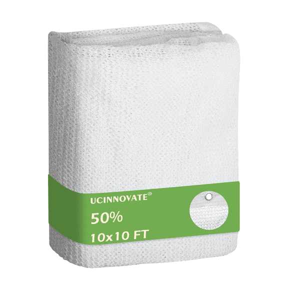 UCINNOVATE 50% White Shade Cloth 10x10ft with Grommets, UV Resistant Garden Sun Shade Mesh Tarp for Outdoor Plants, Vegetables, Flowers, Nursery, Patio, Dog Kennel, Pergola & Backyard Heat Protection