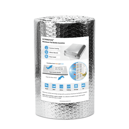 UCINNOVATE Reflective Insulation Sheet, Window Foil Insulation for Summer Heat, 39x118 inch RV Insulation Double Side Aluminum Thermal Bubble Wrap, Reflectix Insulation for Attic RV Window Garage Roof