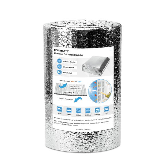 UCINNOVATE Reflective Insulation Sheet, Window Foil Insulation for Summer Heat, 39x118 inch RV Insulation Double Side Aluminum Thermal Bubble Wrap, Reflectix Insulation for Attic RV Window Garage Roof