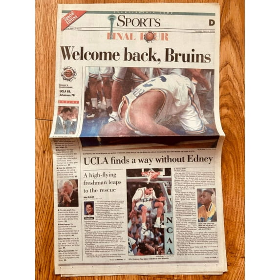 UCLA Bruins Win 1995 NCAA Basketball Championship Tacoma News Tribune newspaper