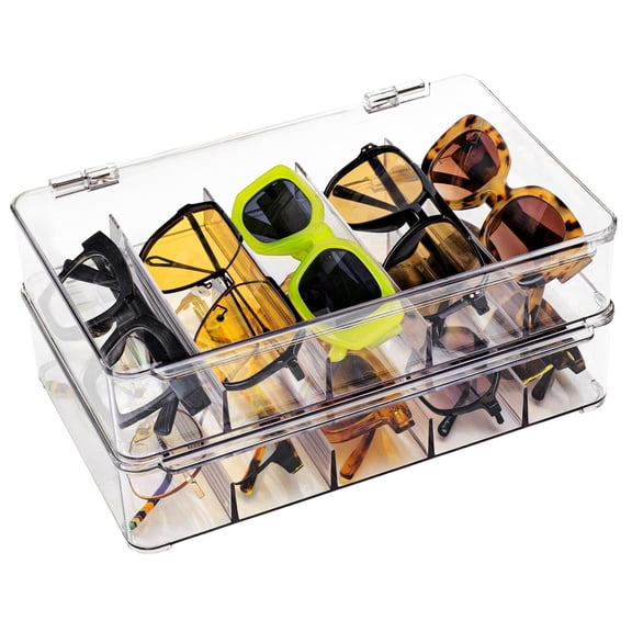 UCO Sunglass Organizer 2 Pack, Clear Glasses Holder for Nightstand and Storage, Prescription Eye Glasses Display Case with Lid, Stackable Sunglasses Case