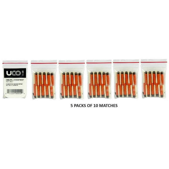 UCO Survival Wind Waterproof Matches - 5 Packs of 10 Matches (50 Matches Total)