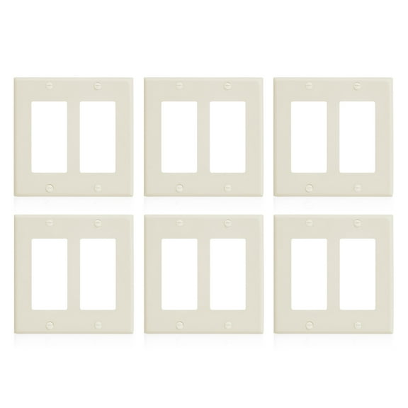 UCOMEN 2-Gang Decor Wall Plate, Almond - 6 Pack for Outlets, Switches, Dimmers (4.57”x4.57”)