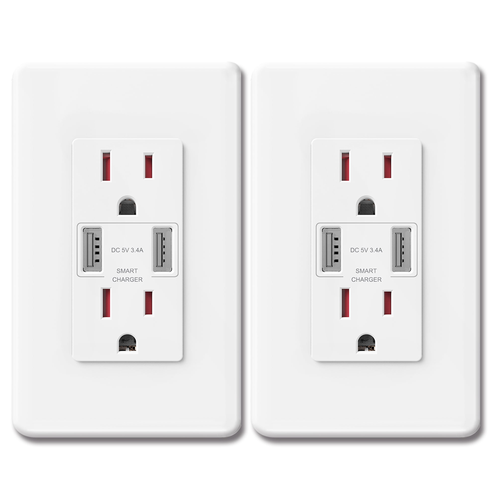 2Pack Electrical Multi USB Wall Outlet, 3.4A Output, Tamper