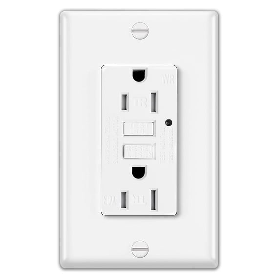 UCOMEN Decorator GFCI Receptacle with LED Indicator, Tamper Resistant, Weather Resistant, 15A, 125V, White 1 Pack