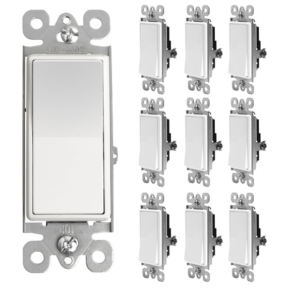 UCOMEN Decorator Light Switch - 3-Wire, 15A, 120V/277V, White (10-Pack)