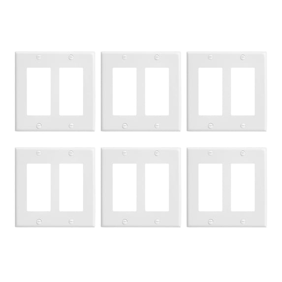 UCOMEN Decorator Wall Plate, Standard Size 2 - Gang for Outlet, Receptacle, Light Switch, Dimmer etc., 4.57”×4.57”, White 6 Pack