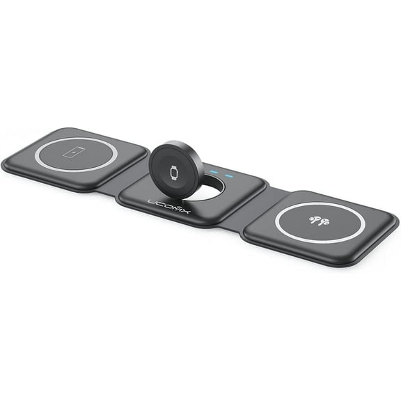 UCOMX Nano 3 in 1 Wireless Charger for iPhone,Magnetic Foldable 3 in 1 Charging Station,Travel Charger for Multple Devices for iPhone 15/14/13/12 Series,AirPods Pro,iWatch(Adapter Included)