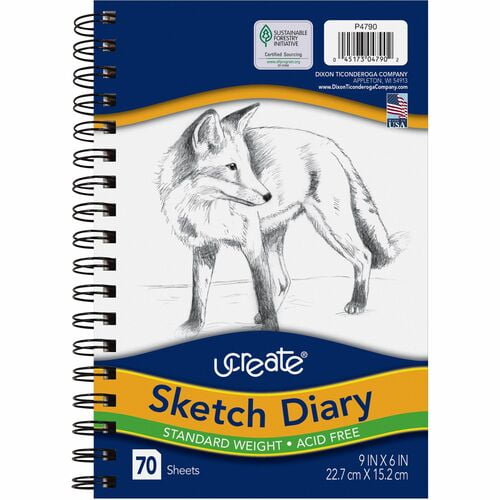 UCreate Art1st Sketch Diary, Plain, Spiral, 9" x 6" Sheet Size, White Paper, Acid-free, Recycled (4790) | 2 Pads