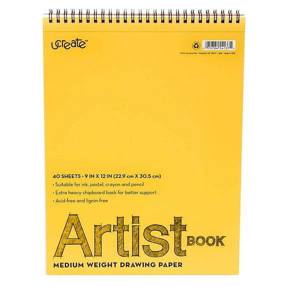 UCreate Artist Book Drawing Paper, Medium Weight, 9in X 12in, 40 Sheets