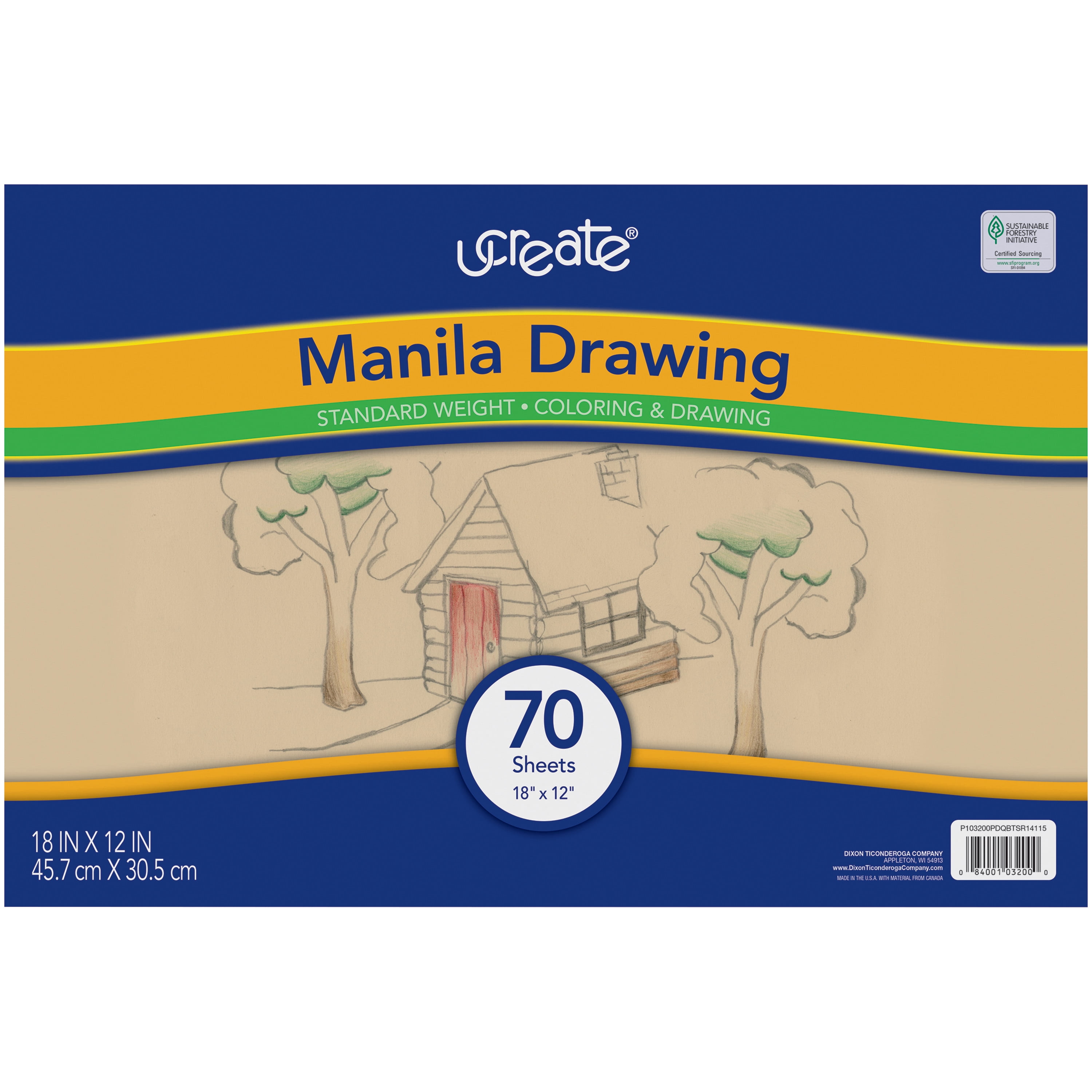 Ucreate Drawing Paper, Standard Weight, 9 in x 12 in, Manila, 70