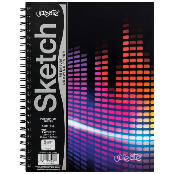 UCreate Fashion Poly Sketch Book, Sonic Vibes, Unruled, 12" x 9"