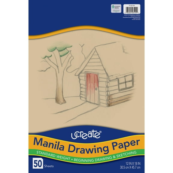 UCreate Manila Drawing Paper, Manila, Standard Weight, 12" x 18", 50 Sheets