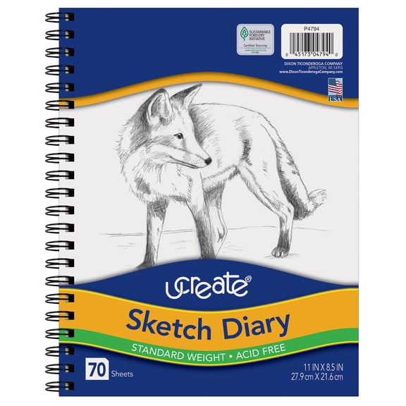 UCreate Sketch Diary, Standard Weight, 11" x 8-1/2", 70 Sheets