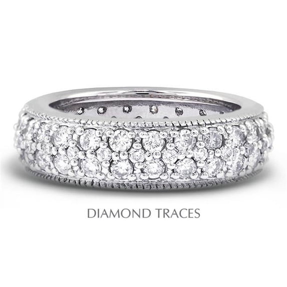 UD-EWB357-8800 14K White Gold Pave Setting 1.69 Carat Total Natural Diamonds Two Row With Milgrain Eternity Ring