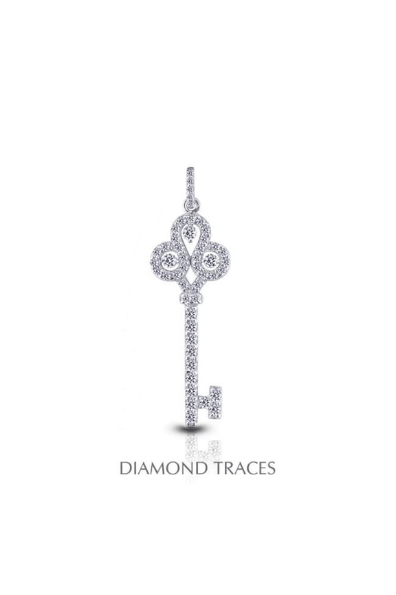 UD-OS2915-7847 0.84 Carat Total Natural Diamonds 18K White Gold Prong Setting Key Fashion Pendant