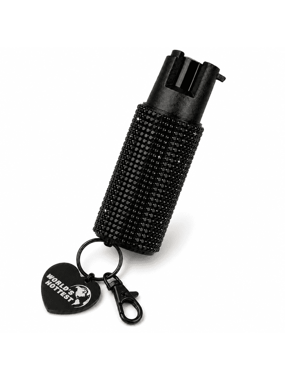UDAP Bling Black Rhinestone Compact Keychain Pepper Spray – World’s Hottest Formula, Stream Spray Pattern Personal Safety Spray, Made in USA