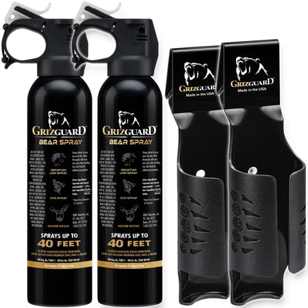 Griz Guard 260GG2 Bear Spray 2 Pack with Holster — 40 ft Range, Maximum Strength EPA-Registered Defense for Bears, Mountain Lions, Coyotes, Dogs & Moose — 9.2 oz Outdoor Hiking & Camping Protection