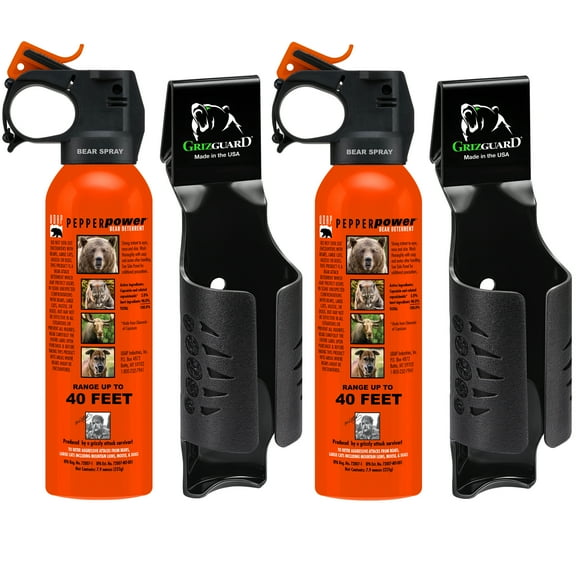 UDAP Pepper Power Bear, Mountain Lion, Coyote, Moose, & Dog Pepper Spray Deterrent with Griz Guard Holster, 40 Foot Fog Spray 7.9 oz, 2 Pack, 12DCH
