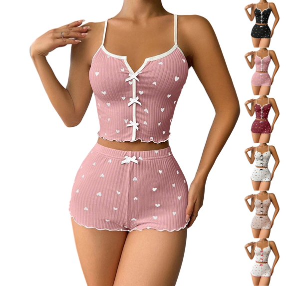 UDAUDU 2 Piece Pajama Set for Women Heart Pattern Cami Top and Shorts Pjs Sleepwear Sets Comfy Outfits 2XL
