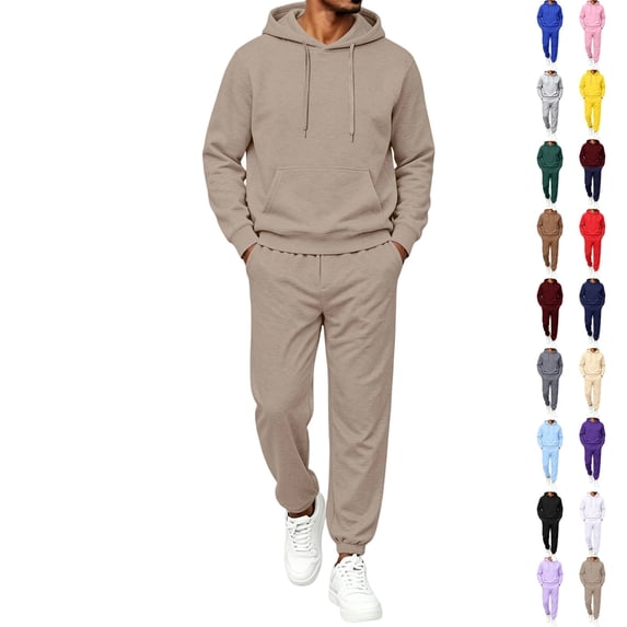 UDAUDU 2 Piece Sweatsuit for Men Soft Fleece Pullover Hoodie and Tapered Jogger Pants Casual Streetwear Tracksuit Camel L