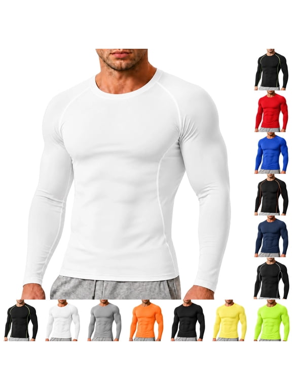 Athletic Long Sleeve Workout Shirts for Men Slim Fit Quick Dry Sports Running Sports Undershirts L